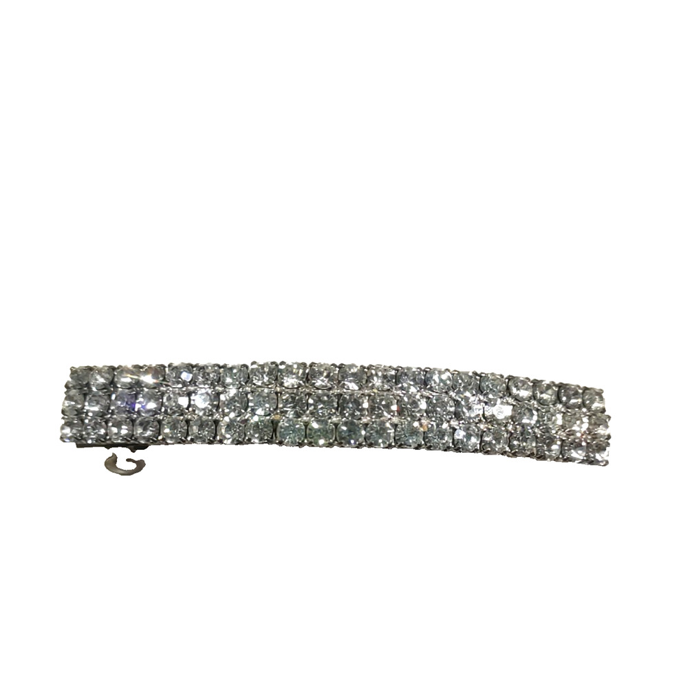 Rhinestone Barrette Tension Clip Silver Tone Reflective Shiny Wedding Party